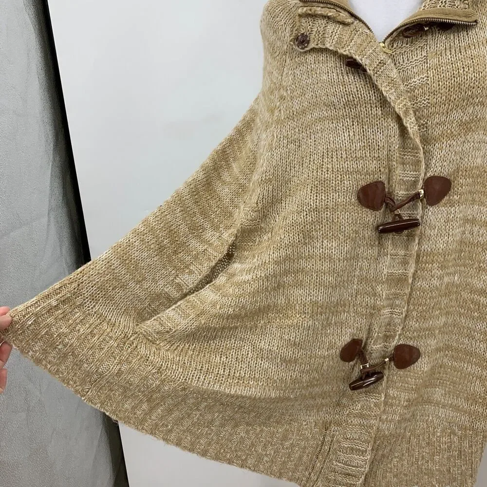 Guess Knit Acrylic Poncho Sweater Womens XS/S Toggle Buttons Zip Up Shawl Collar